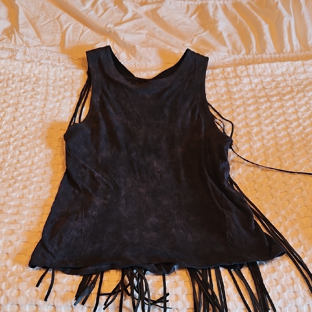Theyskens' Theory Black Sleeveless Fringe Tank Small